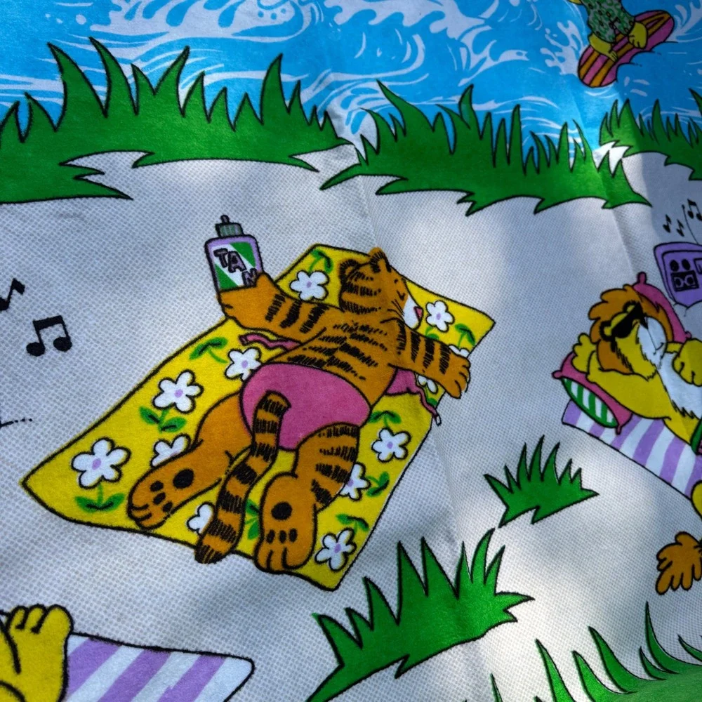 Vintage Encee Inc Beach Blanket 60x90 Cartoon Lion Tiger Cheetah Sunbathing USA